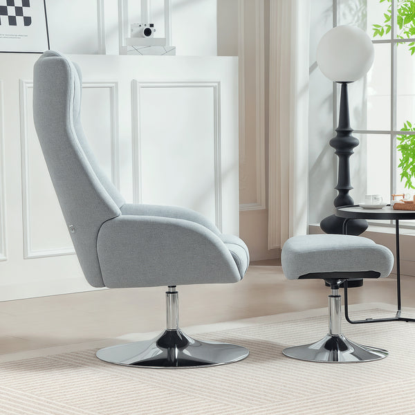 Sessel drehbar mit Hocker verstellbar für Wohnzimmer grau