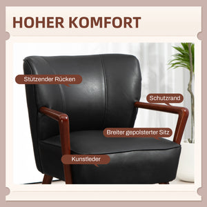 Sessel breit mit Holzrahmen Lederoptik schwarz
