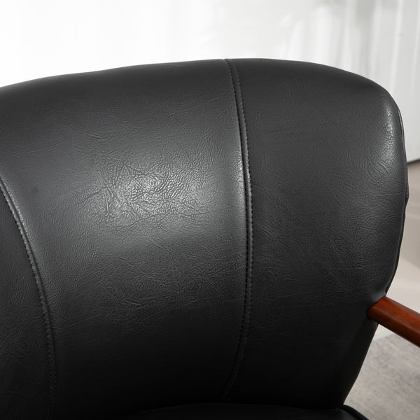 Sessel breit mit Holzrahmen Lederoptik schwarz