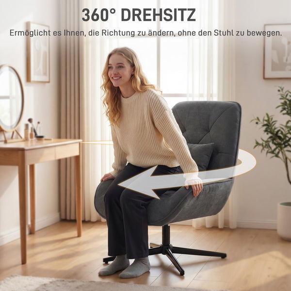 Sessel drehbar mit hoher Rückenlehne und Lendenkissen dunkelgrau