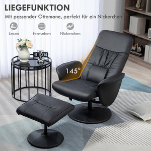 Sessel Set mit Fusshocker höhenverstellbar neigbar schwarz