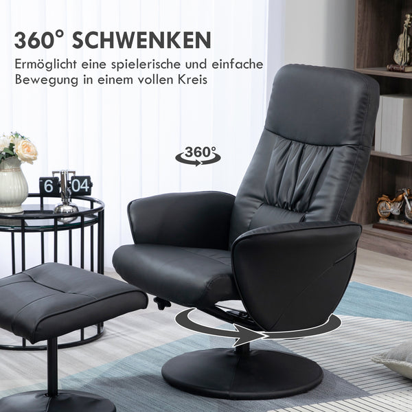 Sessel Set mit Fusshocker höhenverstellbar neigbar schwarz