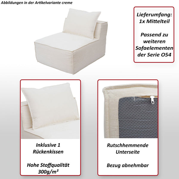 Sessel Sofa-Zubehör Loungesessel Mittelteil Stoff 63x75x97cm hellgrau