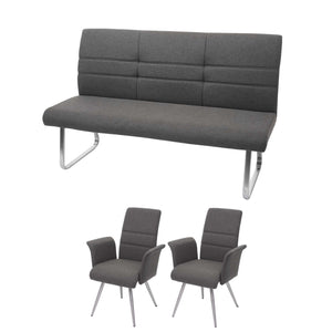 Set 2 Esszimmerstühle und Sitzbank mit Armlehne Edelstahl grau-braun Bank 180cm