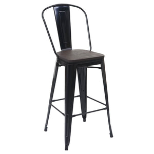 Set Stehtisch und 2 Barhocker mit Holzplatte Industriedesign schwarz