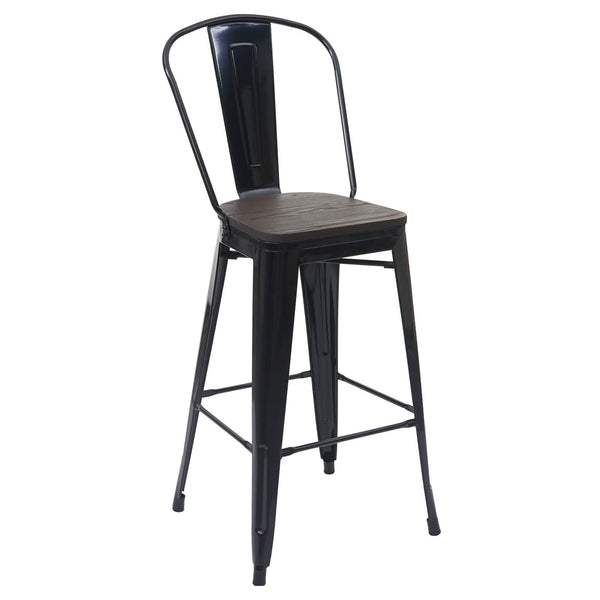 Set Stehtisch und 2 Barhocker mit Holzplatte Industriedesign schwarz