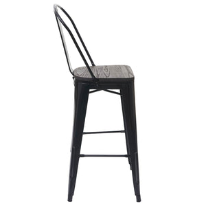 Set Stehtisch und 2 Barhocker mit Holzplatte Industriedesign schwarz
