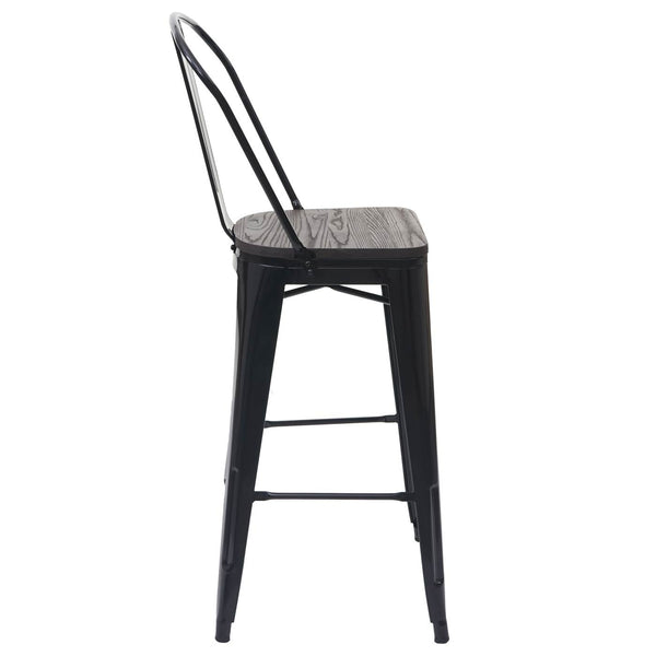 Set Stehtisch und 2 Barhocker mit Holzplatte Industriedesign schwarz