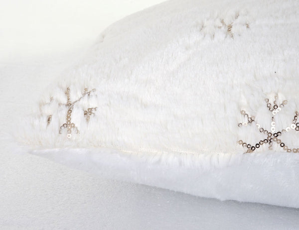 Set Wohndecke und Deko-Kissen Schnee flauschig mit Pailletten