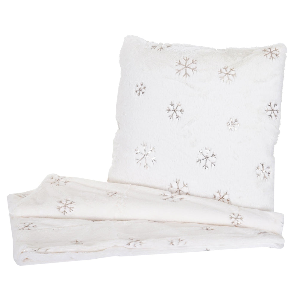 Set Wohndecke und Deko-Kissen Schnee flauschig mit Pailletten