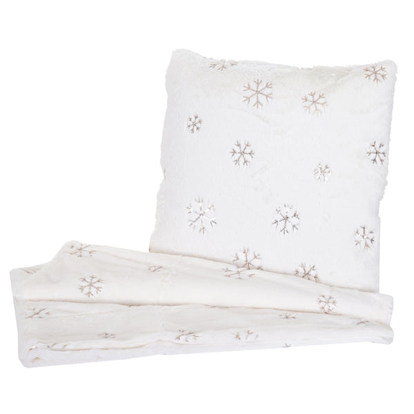 Set Wohndecke und Deko-Kissen Schnee flauschig mit Pailletten