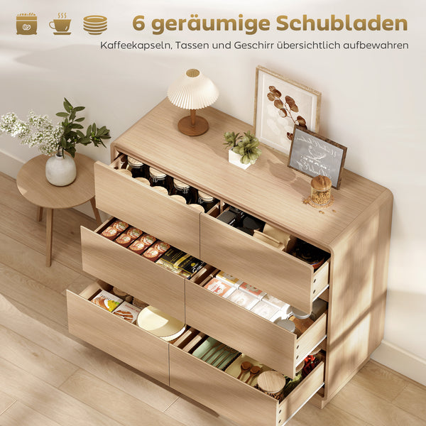 Sideboard mit 6 Schubladen für Wohnzimmer und Esszimmer aus Holz