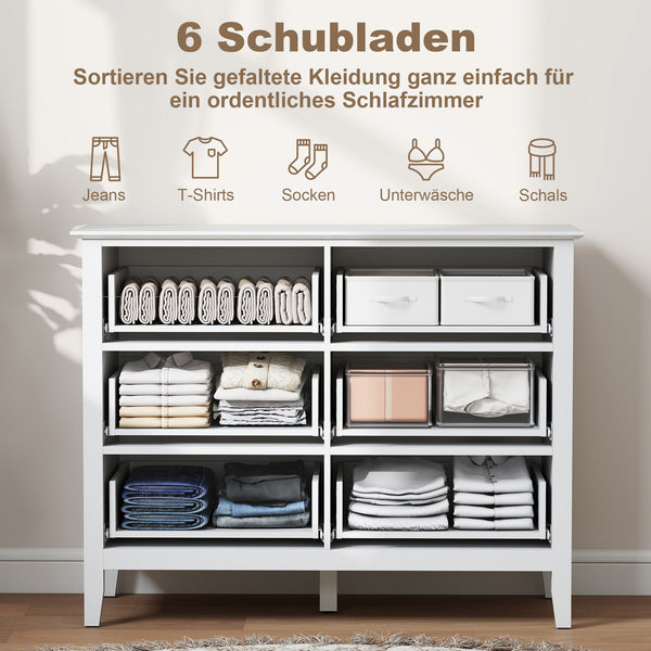 Sideboard Schrank mit 6 Schubladen für Wohnzimmer Schlafzimmer weiss