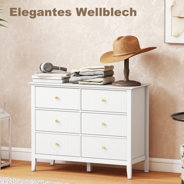 Sideboard Schrank mit 6 Schubladen für Wohnzimmer Schlafzimmer weiss