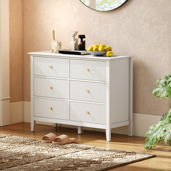Sideboard Schrank mit 6 Schubladen für Wohnzimmer Schlafzimmer weiss