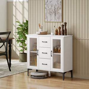 Sideboard mit Glastüren Schubladen und verstellbaren Regalen weiss