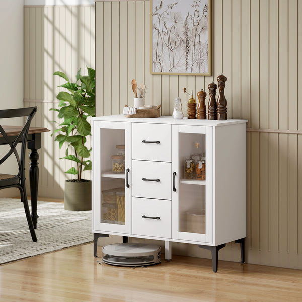 Sideboard mit Glastüren Schubladen und verstellbaren Regalen weiss