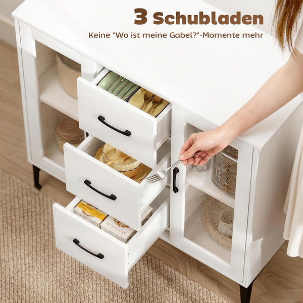 Sideboard mit Glastüren Schubladen und verstellbaren Regalen weiss