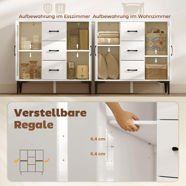 Sideboard mit Glastüren Schubladen und verstellbaren Regalen weiss