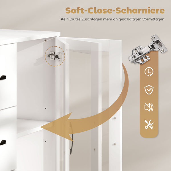 Sideboard mit Glastüren Schubladen und verstellbaren Regalen weiss