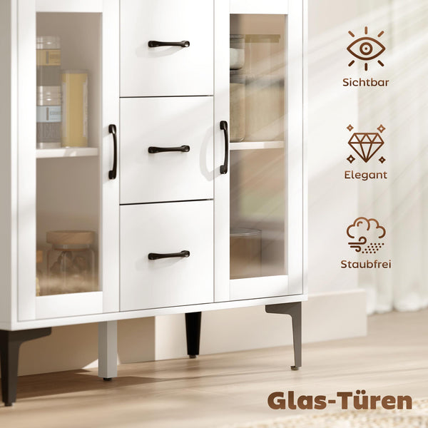 Sideboard mit Glastüren Schubladen und verstellbaren Regalen weiss