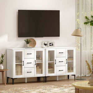 Sideboard mit Glastüren Schubladen und verstellbaren Regalen weiss