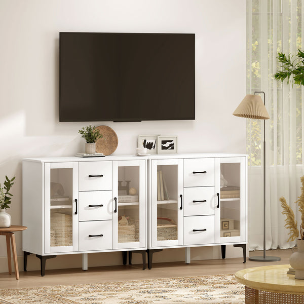 Sideboard mit Glastüren Schubladen und verstellbaren Regalen weiss