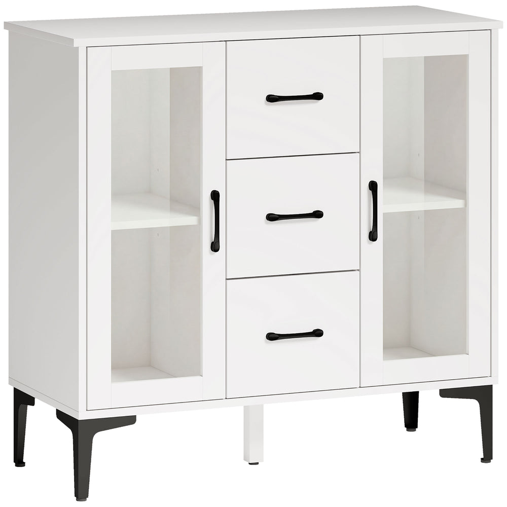 Sideboard mit Glastüren Schubladen und verstellbaren Regalen weiss