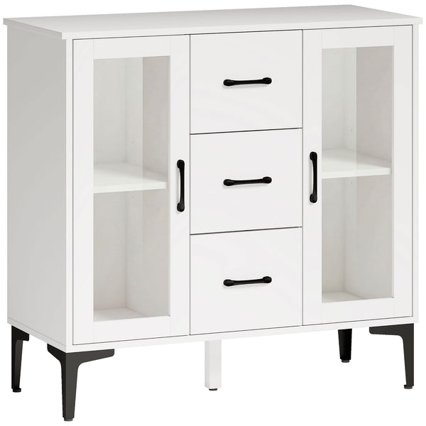 Sideboard mit Glastüren Schubladen und verstellbaren Regalen weiss