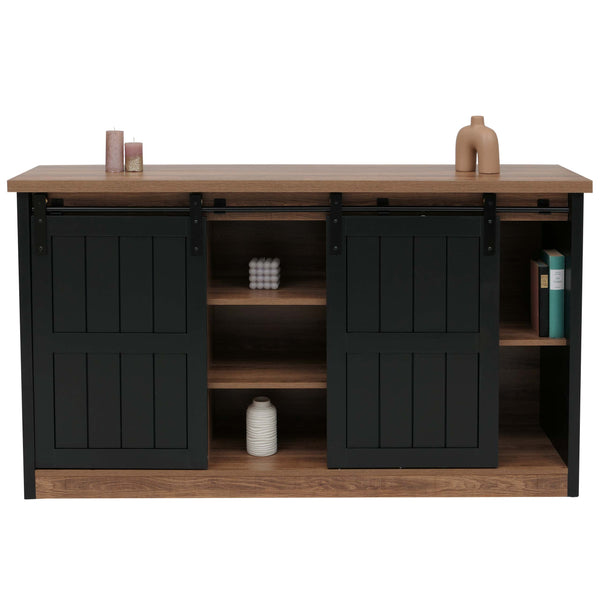 Sideboard Highboard Schrank Schiebetür 7 Fächer Industrial 84x150x40cm braun-schwarz