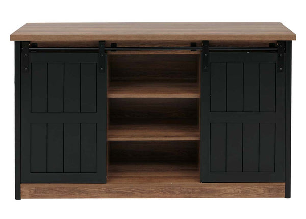 Sideboard Highboard Schrank Schiebetür 7 Fächer Industrial 84x150x40cm braun-schwarz