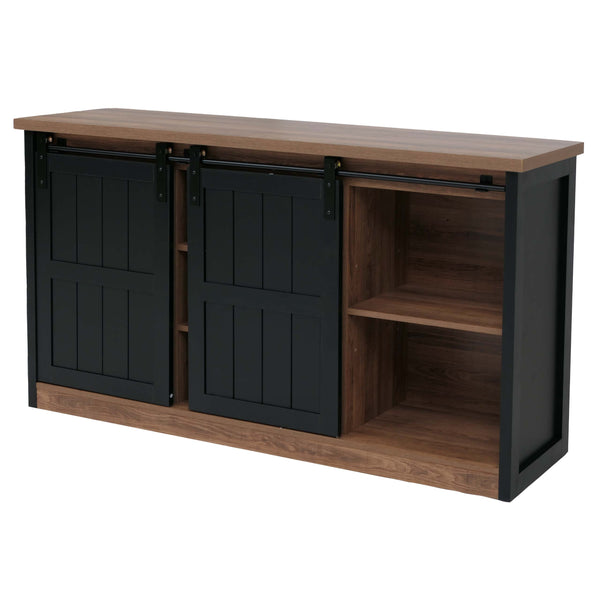 Sideboard Highboard Schrank Schiebetür 7 Fächer Industrial 84x150x40cm braun-schwarz