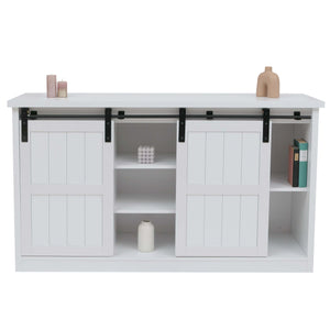 Sideboard Highboard Schrank Schiebetür 7 Fächer Industrial 84x150x40cm weiss