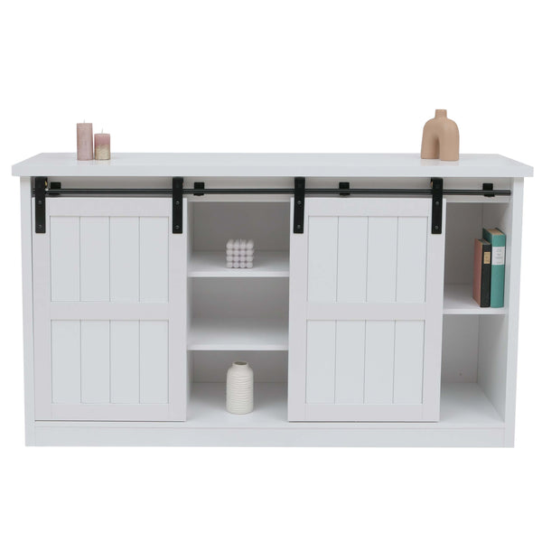 Sideboard Highboard Schrank Schiebetür 7 Fächer Industrial 84x150x40cm weiss
