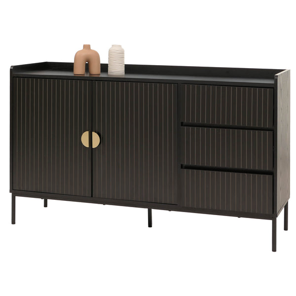 Sideboard Kommode Anrichte 3 Schubladen 2 Türen 80x130x42cm Holzoptik schwarz