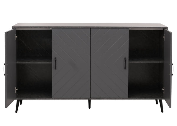 Sideboard Kommode Highboard Fischgrätenmuster 88x150x40cm Marmor-Optik grau