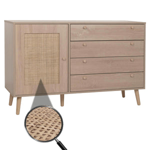 Sideboard Kommode Highboard Schubladen Staufach Kubu Rattan Eiche-Optik