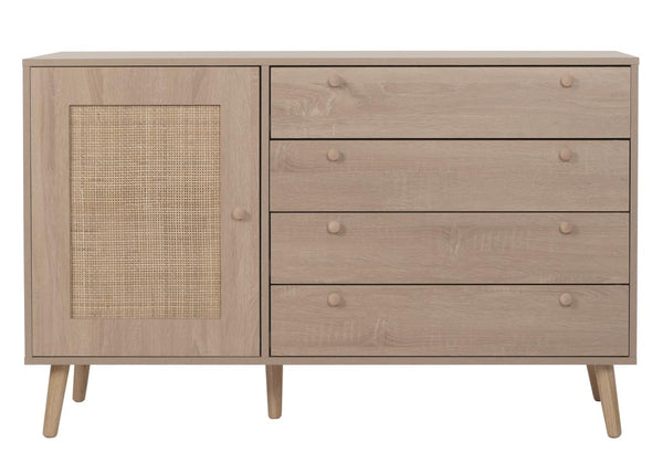 Sideboard Kommode Highboard Schubladen Staufach Kubu Rattan Eiche-Optik