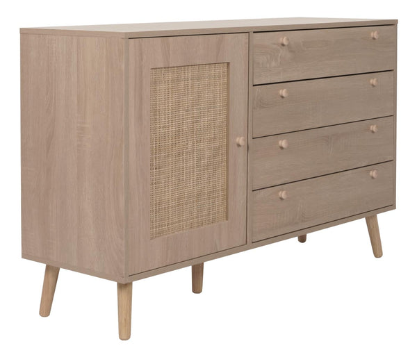 Sideboard Kommode Highboard Schubladen Staufach Kubu Rattan Eiche-Optik