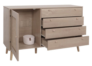 Sideboard Kommode Highboard Schubladen Staufach Kubu Rattan Eiche-Optik