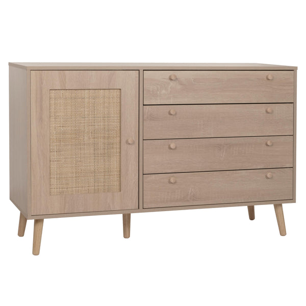 Sideboard Kommode Highboard Schubladen Staufach Kubu Rattan Eiche-Optik