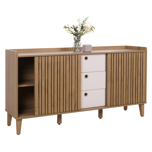Sideboard Kommode Schiebetür Staufach 81x150x40cm natur Schubladen weiss