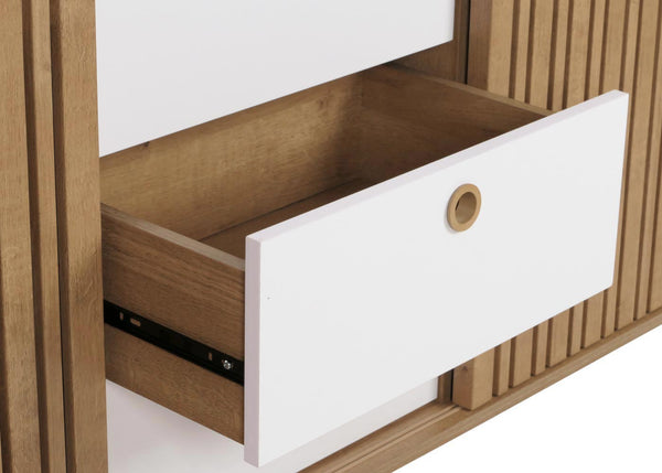 Sideboard Kommode Schiebetür Staufach 81x150x40cm natur Schubladen weiss