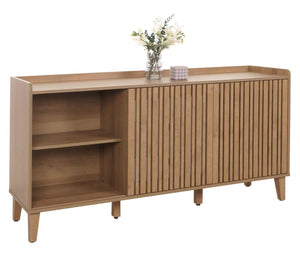 Sideboard Kommode Schiebetür Staufach 81x150x40cm natur Schubladen weiss