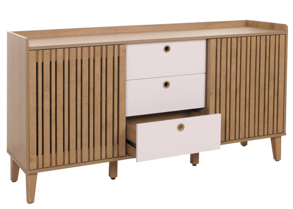 Sideboard Kommode Schiebetür Staufach 81x150x40cm natur Schubladen weiss
