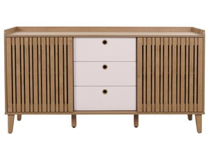 Sideboard Kommode Schiebetür Staufach 81x150x40cm natur Schubladen weiss