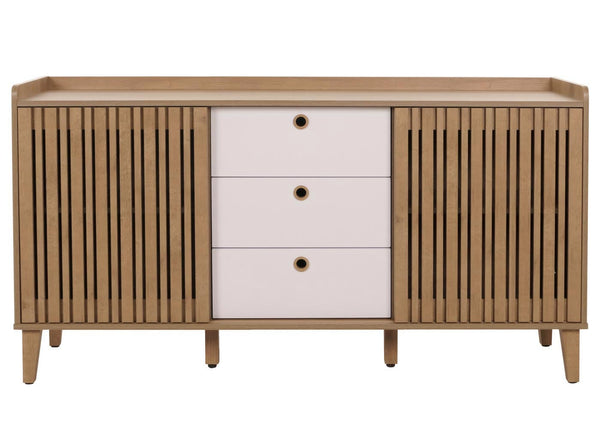 Sideboard Kommode Schiebetür Staufach 81x150x40cm natur Schubladen weiss