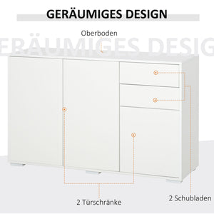 Sideboard Kommode mit 2 Schubladen Push-Click 117cm weiss