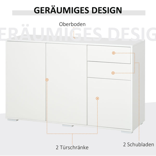 Sideboard Kommode mit 2 Schubladen Push-Click 117cm weiss