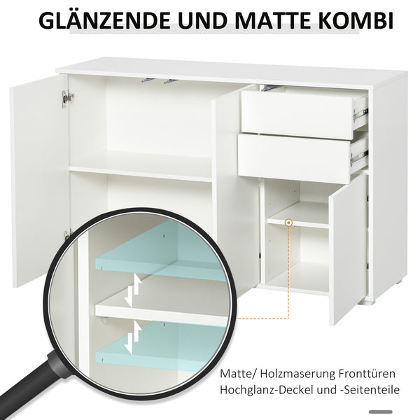 Sideboard Kommode mit 2 Schubladen Push-Click 117cm weiss